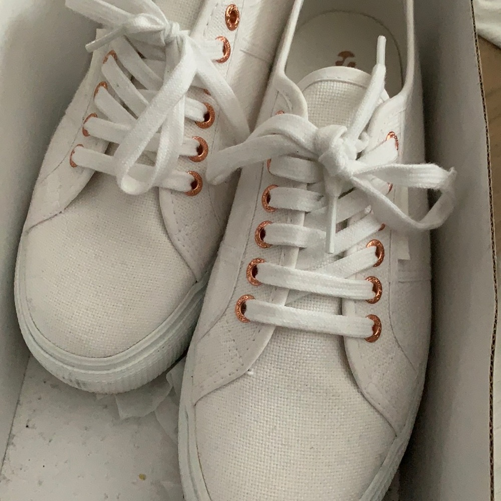 Superga rose gold platform shoes